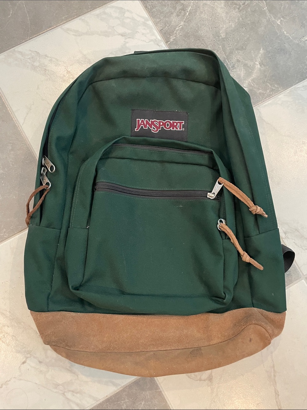 JanSport Dark Green Backpack with Brown Suede Base
